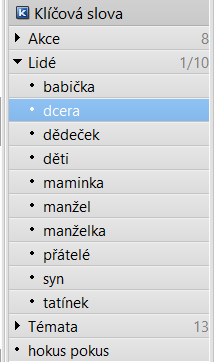Panel klíčových slov